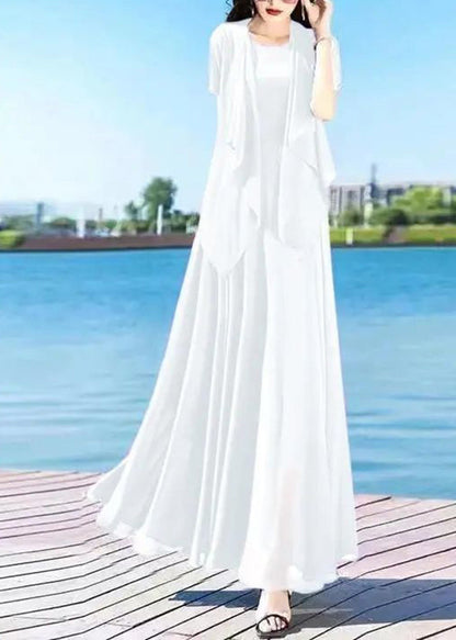 Royalblue O-neck Chiffon Cardigans and Long Dress Two Pieces Set Summer