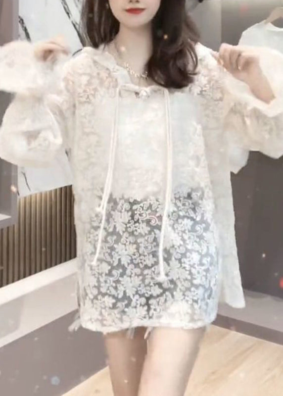 Brief Beige Embroideried Button Hooded Upf 50+ Coat Jacket Summer