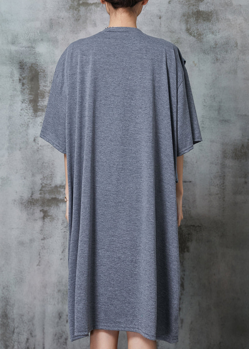 Grey Oversized Patchwork Cotton Robe Dresses Summer