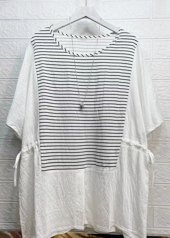 Rubber Red Striped Drawstring Patchwork Cotton Tops Summer