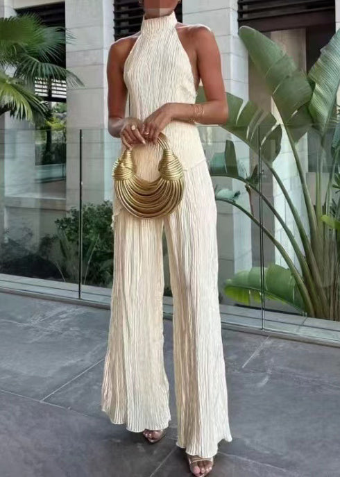 Beige Asymmetrical Cold Shoulder Sets 2 Pieces Summer