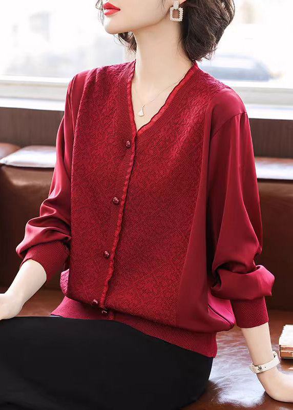 Mulberry Print Patchwork Ice Silk Shirts Bracelet Sleeve