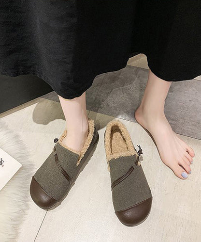 Modern Black Flat Shoes for Faux Leather Splicing Velour Fabric Flat Shoes