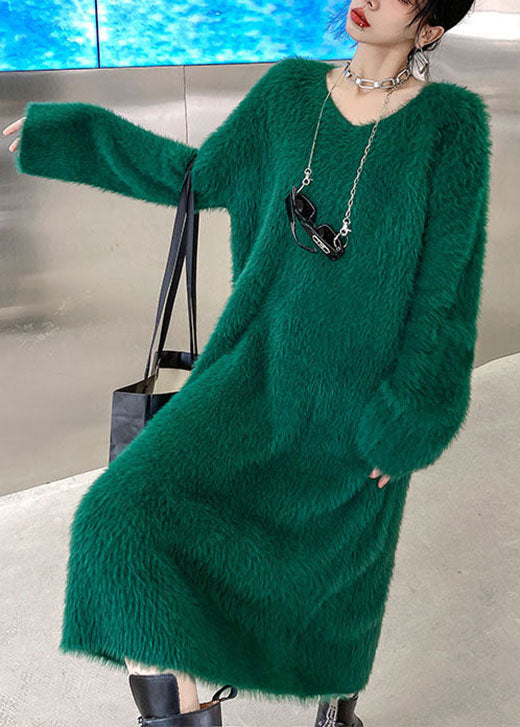Diy Green Cozy Mink Velvet Fall Sweater Dress