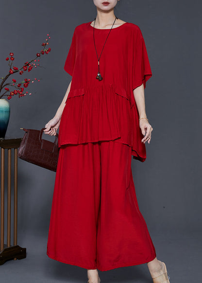 Modern Red Oversized Patchwork Cotton Sets 2 Pieces Summer