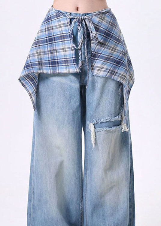 High Street Detachable Skirt Design Denim Wide Leg Pants Spring