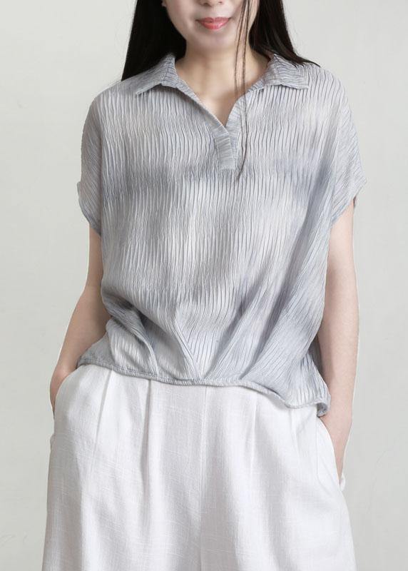 Art Light Blue Peter Pan Collar Tencel Top
