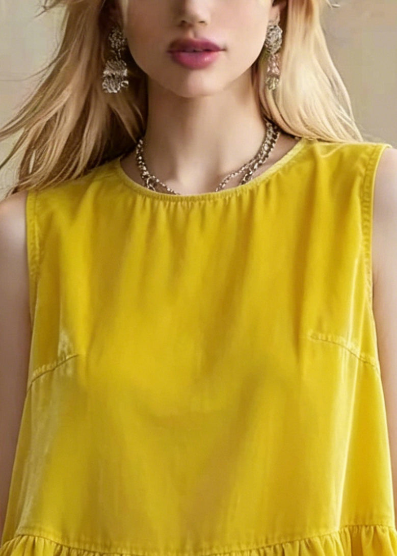 Yellow Oversized Patchwork Tanks Sleeveless