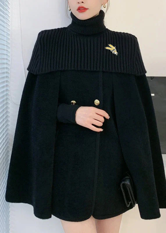 White O-neck Knit Patchwork Cape and Woolen Coats Two Piece Set Spring