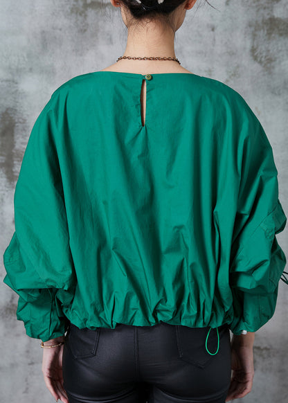 Fitted Green Oversized Drawstring Cotton Pullover Spring