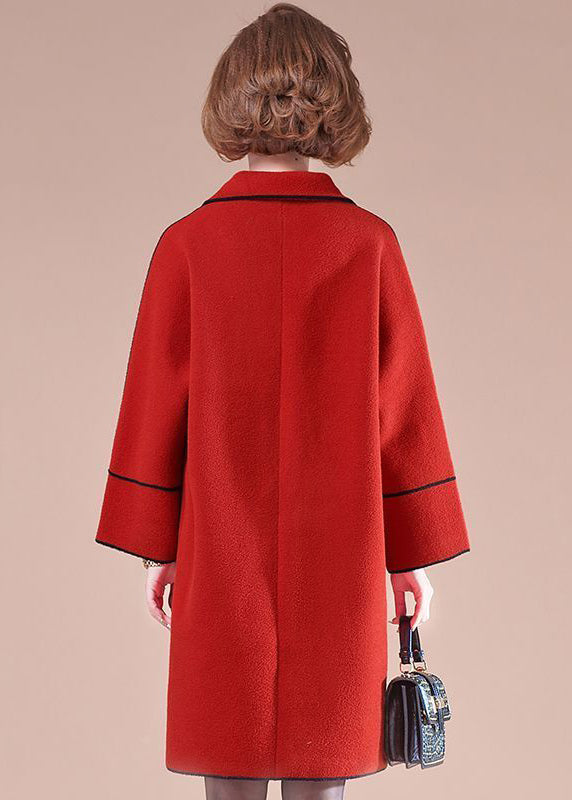 Red Oversized Patchwork Woolen Coats Winter