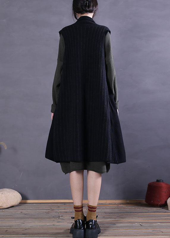 Black Peter Pan Collar Patchwork Woolen Tanks Sleeveless