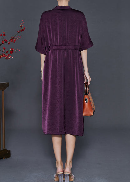 Dull Purple Jacquard Silk Vacation Dresses Summer