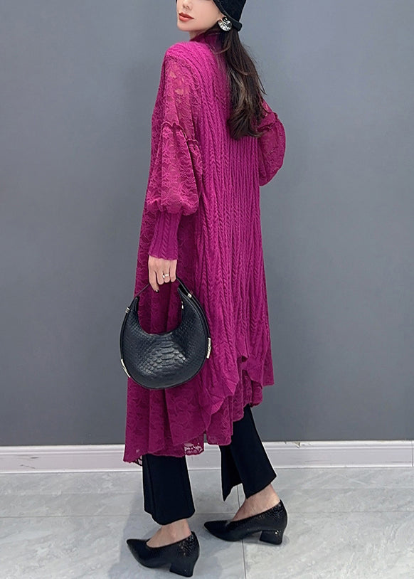 Rose Ruffled False Two Pieces Lace Dress Spring