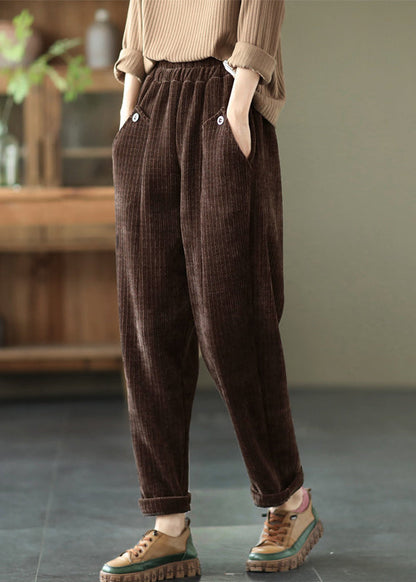 Chocolate Thick Button Pockets Straight Fall Pants
