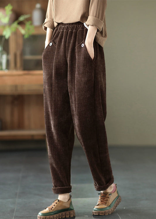 Chocolate Thick Button Pockets Straight Fall Pants