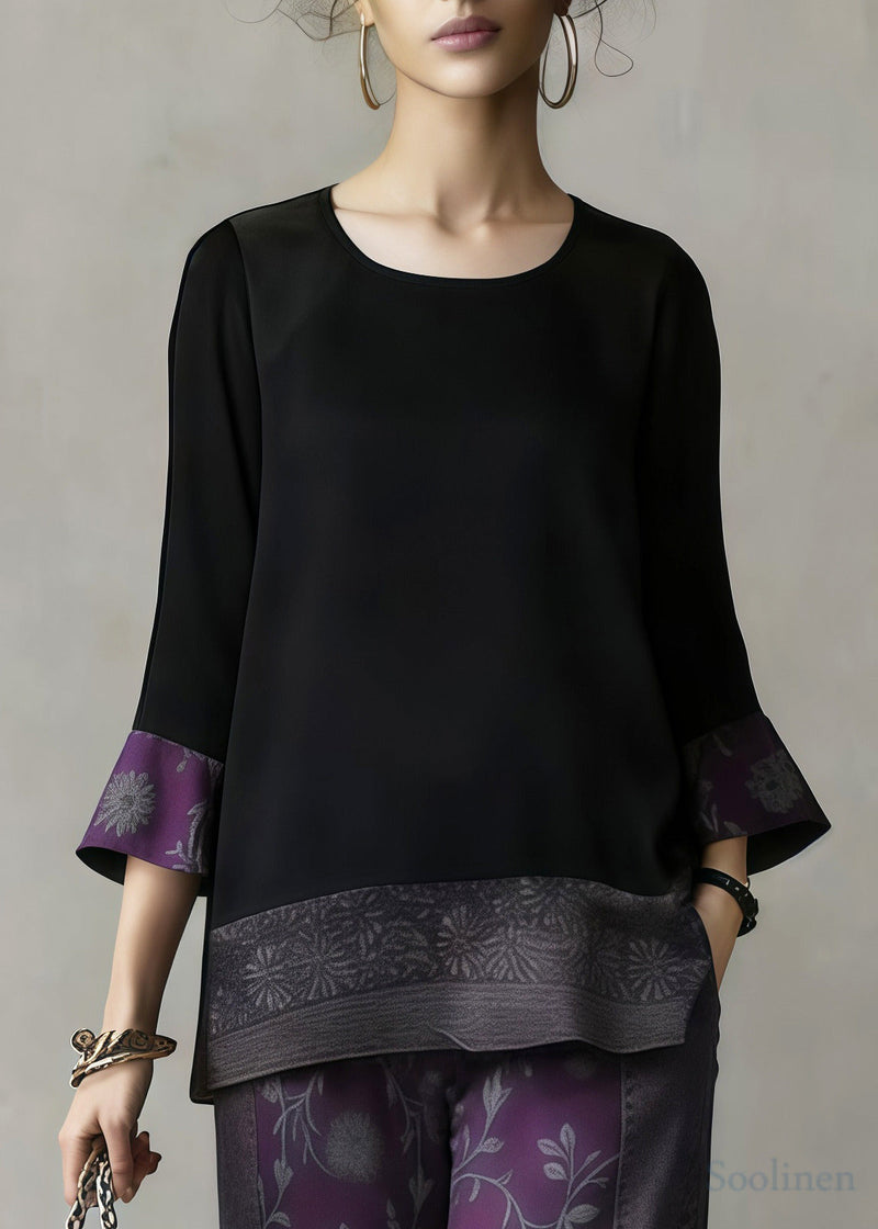 Boutique Purple Jacquard Patchwork Silk Two Pieces Set Summer