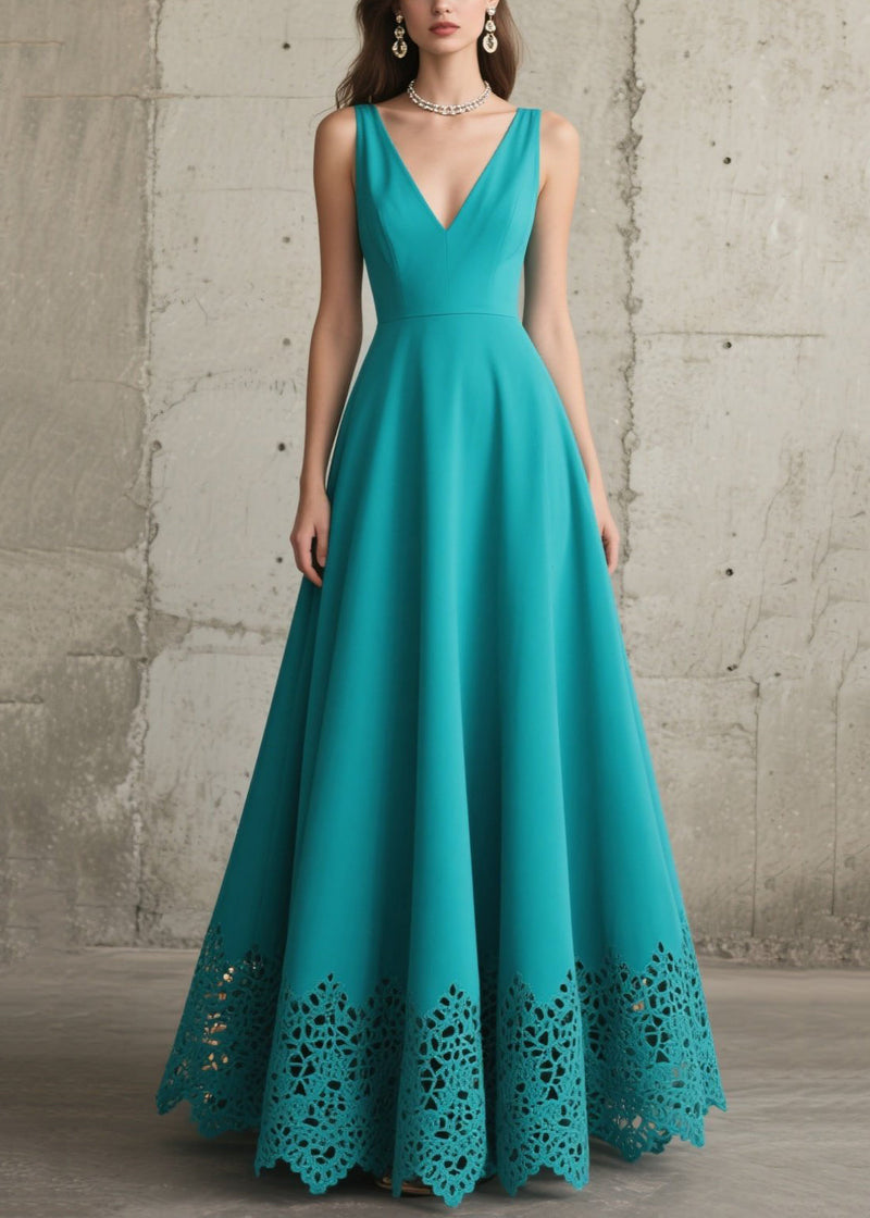 French Blue Exra Large Hem Hollow Out Chiffon Vacation Dress Summer