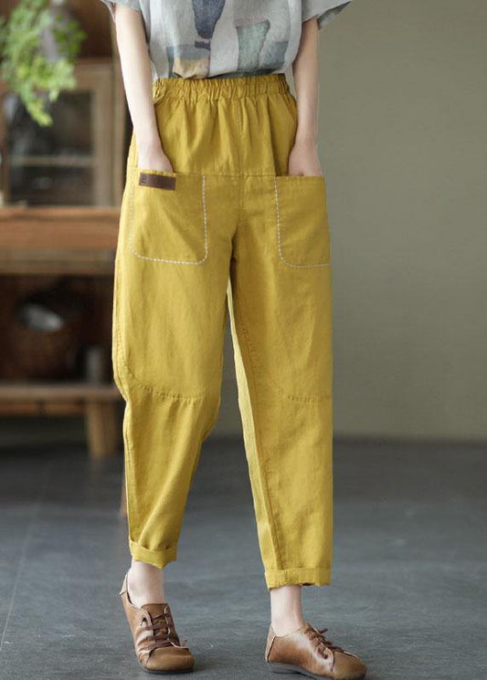 Loose Yellow Loose Summer Pockets Pants