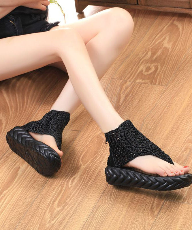 Black Knit Fabric Splicing Platform Peep Toe Sandals