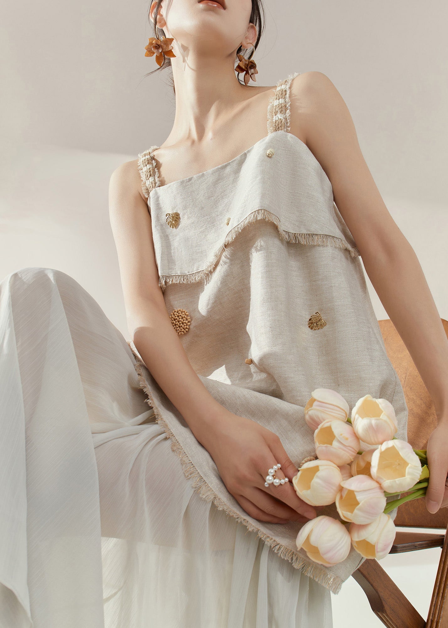Loose Slash Neck Patchwork Vest and Skirts Two Pieces Set Summer