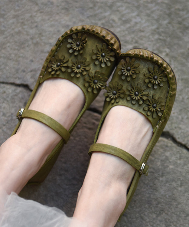 Comfortable Green Flat Feet Shoes Splicing Buckle Strap