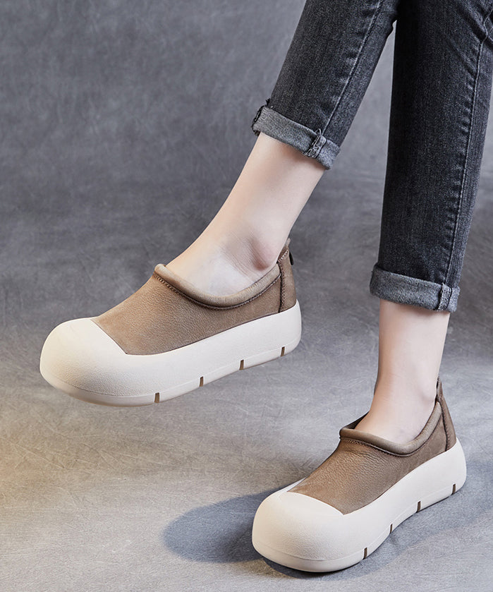 Diy Fruit Green Cowhide Leather Splicing Platform Loafer Shoes