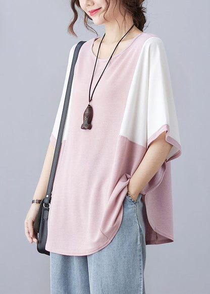 Pink O-neck Half Sleeve Summer Blouse Top