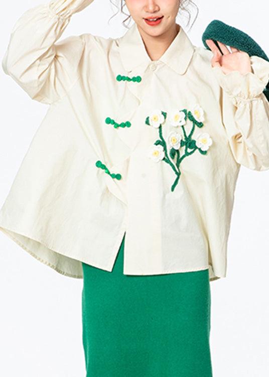 Apricot Peter Pan Collar Cotton Shirt Long Sleeve