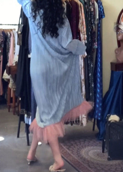Blue O-neck Tassel Patchwork Cozy Long Dress Long Sleeve