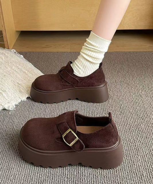 Coffee Suede Splicing Platform Loafers for