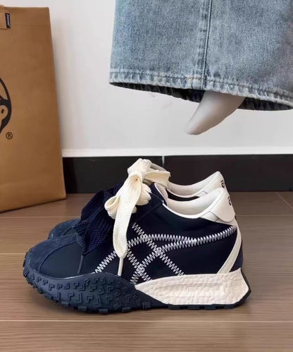 Comfy Navy Lace Up Splicing Platform Shoes