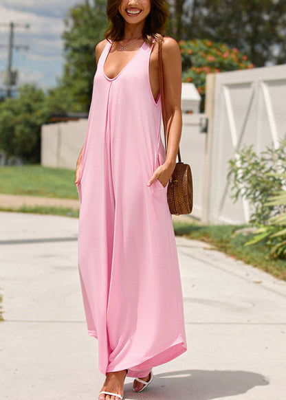 Pink U Neck Jumpsuit Summer