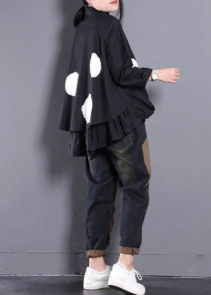 Asymmetric Clothes Christmas Gifts Black Dotted Blouse
