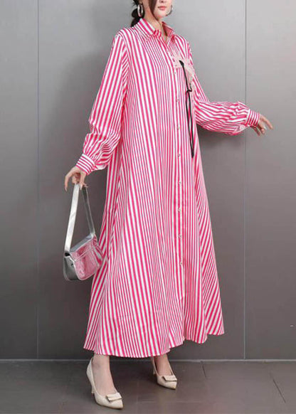 Pink Peter Pan Collar Maxi Dress Lantern Sleeve