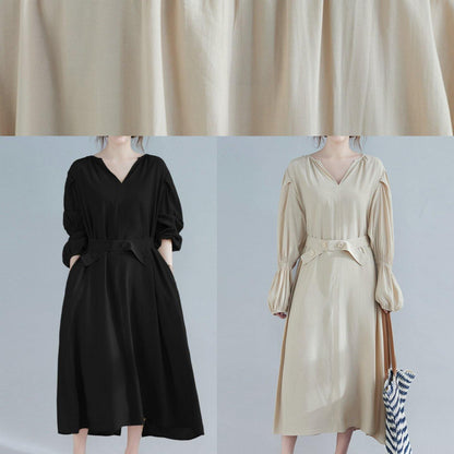 V Neck Spring Clothes Tunic Khaki Maxi Dress