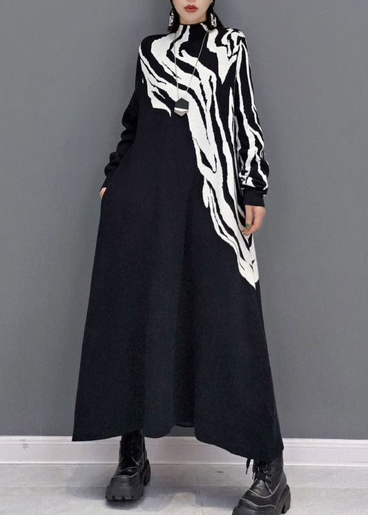 Classy White Print Knit Sweater Dresses Spring