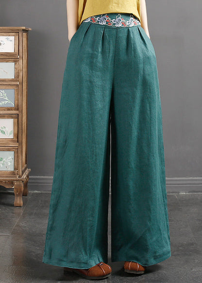 Italian Purple Embroideried Pockets Linen Straight Pants Spring