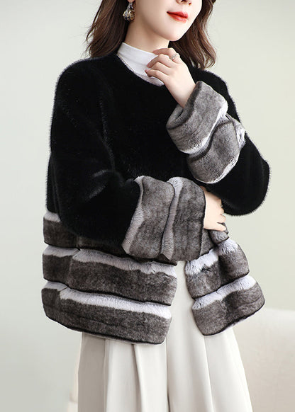 Black Patchwork Mink Velvet Coats Winter