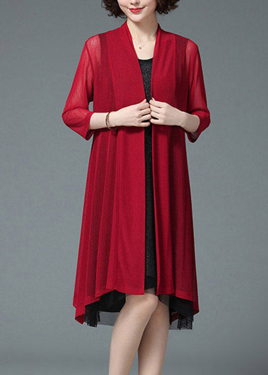 Baggy Red Upf 50+ Knit Beach Cardigan Three Quarter Sleeve