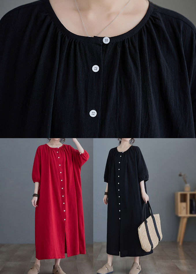 Black O-neck Long Dress Half Sleeve