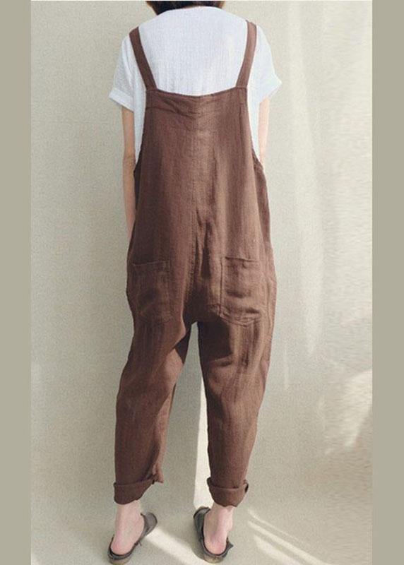 Color Cotton Strappy Pocket Loose Harem Jumpsuit