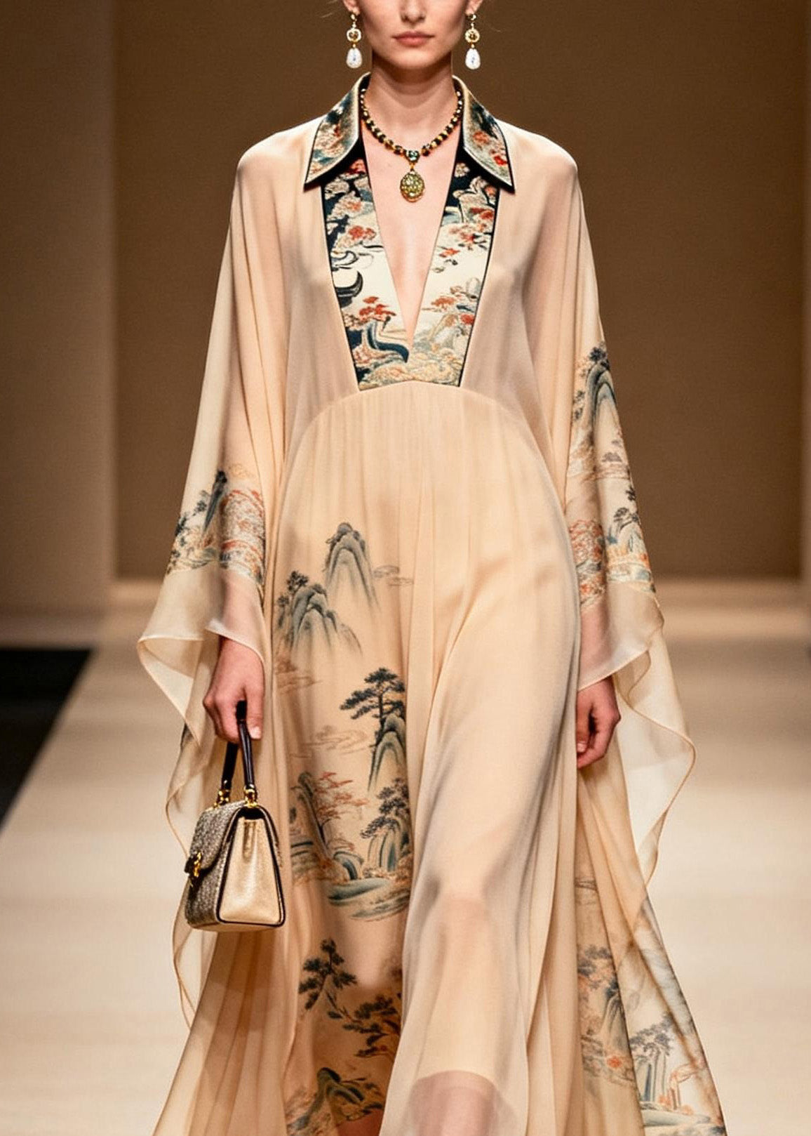 Asymmetrical Print Patchwork Chiffon Dress Spring