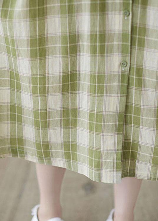 Green Plaid Peter Pan Collar Button Summer Party Dress Half Sleeve