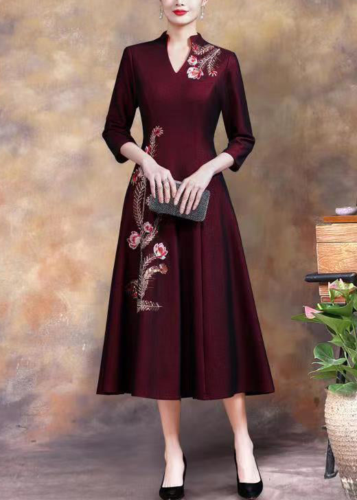 Purple Embroideried Sequins Cotton Long Dress Spring
