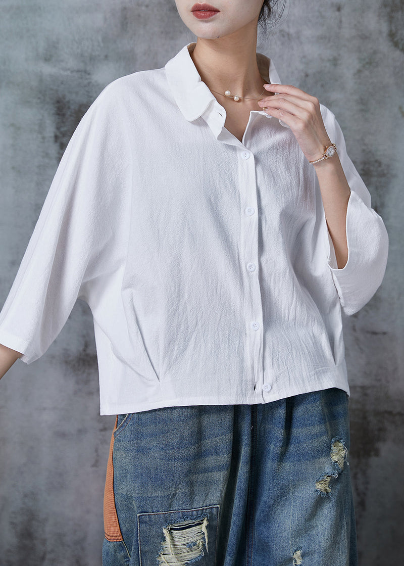 White Oversized Cotton Blouse Top Bracelet Sleeve