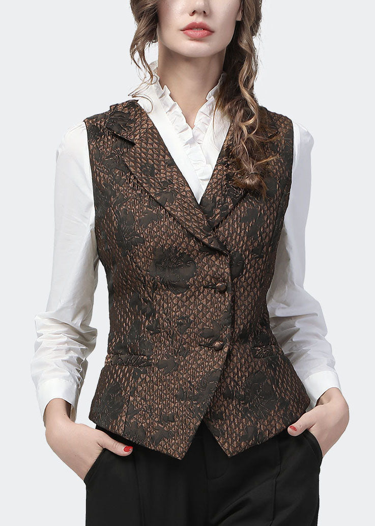 Boutique Chocolate Button Peter Pan Collar Jacquard Vest Spring