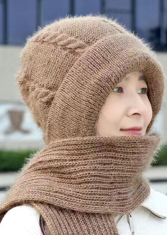 Classy Coffee Thick Warm Fleece Hat and Scarf Two Piece Set