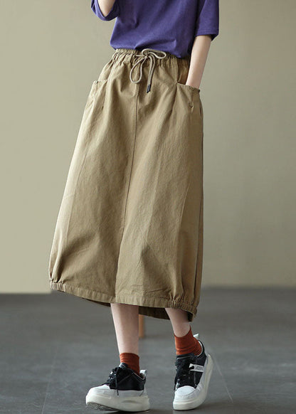 Light Green Elastic Waist Side Open Pockets Cotton Skirt Summer