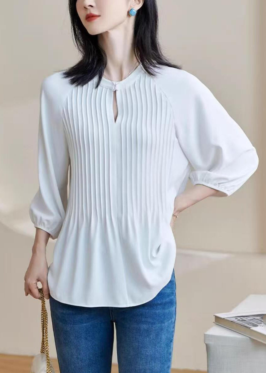 White Wrinkled Patchwork Top Lantern Sleeve
